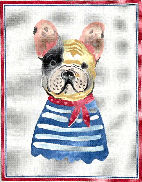 Carolyn Gavin – French Bulldog in Blue Striped Shirt w/ Red Neckerchief