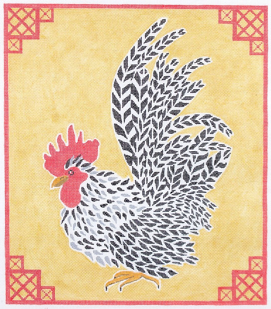 Jack Dickerson Rooster painting on Rich Gold with Chinoiserie Border #2
