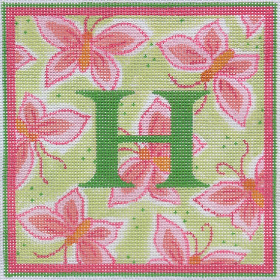 Lilly Letter – Butterflies – green & pinks w/ tangerine