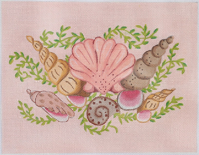 Mixed Shells Rectangle – pink sand bkgd.