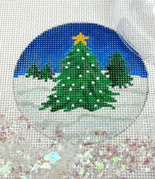 Christmas Ornament w/ Clear Dome Cover & Confetti – Trees w/ Star in Sparkly Snow