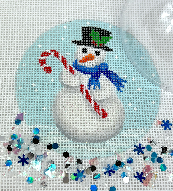 Christmas Ornament w/ Clear Dome Cover & Confetti – Snowman w/ Candy Cane