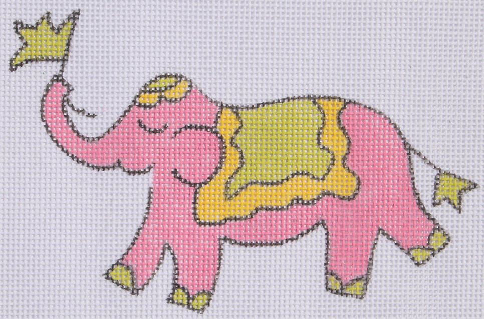 Jilly Walsh Ornament/Mini – Elephant – Solid Pink w/ Yellow & Lime