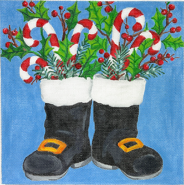 Sally Eckman Roberts – Santa’s Boots w/ Candy Canes & Greenery