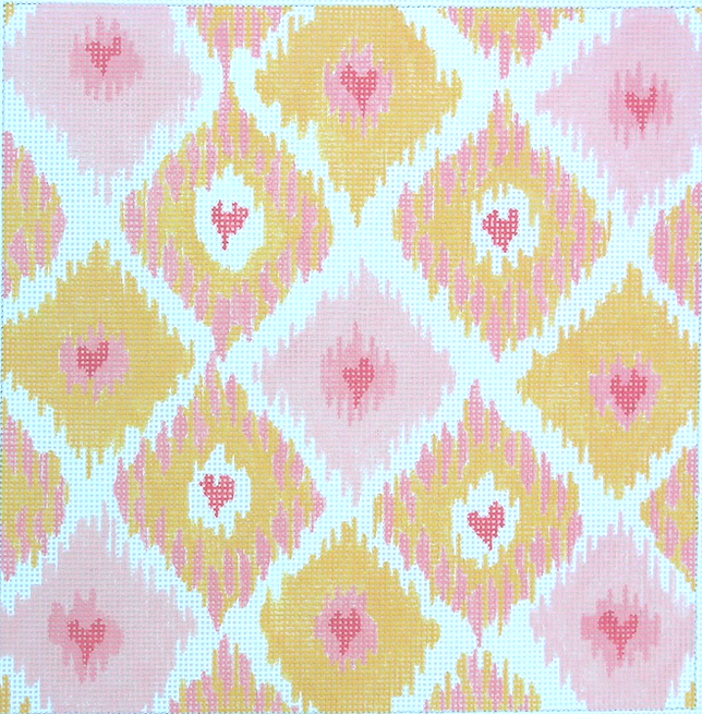 Ikat Diamonds w/ Allover Hearts – coral, pink & apricot