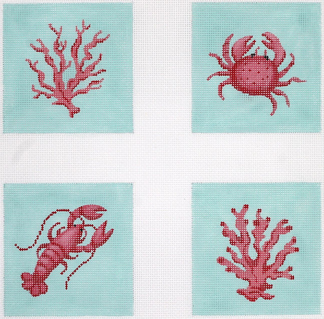 Set of 4 Coasters – Crustaceans & Corals on Caribbean