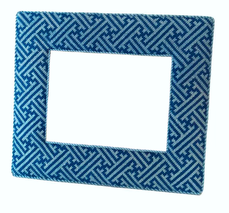 Frame – Chinoiserie Lattice – navy on cobalt w/ red letter