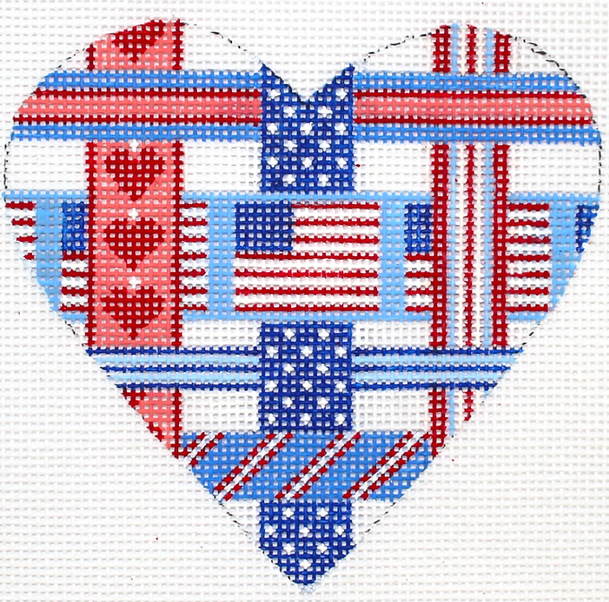 Mini Heart – Patriotic Woven Ribbons – red, white & blue