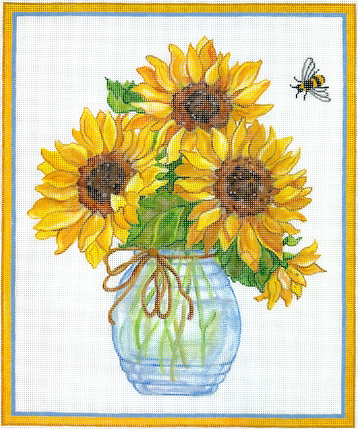 Sally Eckman Roberts – Sunflowers in Glass Vase w/ Bee