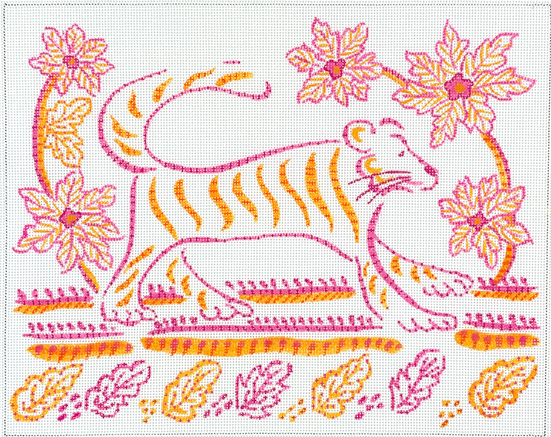 Jilly Walsh – Indian Textile-inspired Tiger w/ Flowers & Leaves
