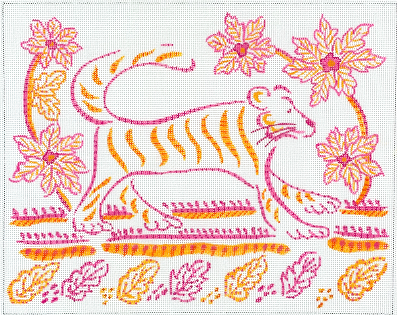 Jilly Walsh – Indian Textile-inspired Tiger w/ Flowers & Leaves