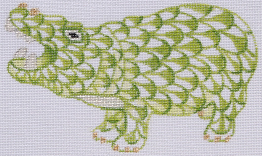 Mini Herend-style Hippo – lime w/ gold