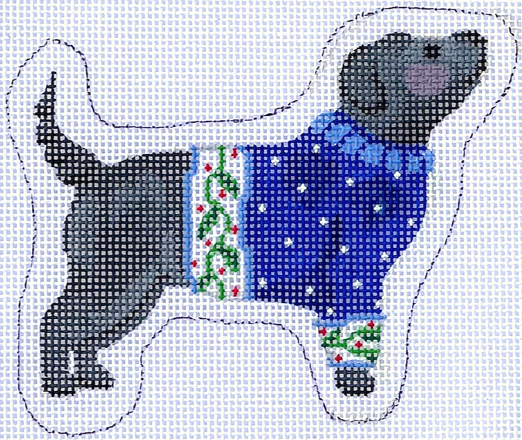 Sally Eckman Roberts – Black Dog in Blue Sweater