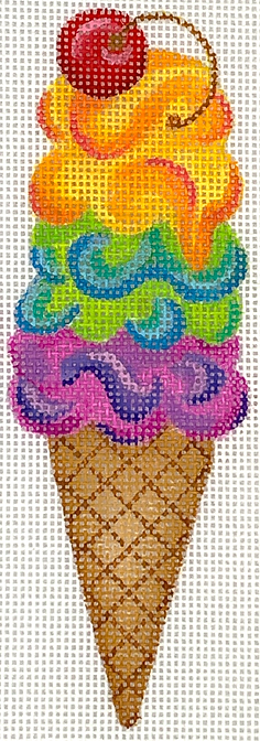Mini Sweet Treat – Rainbow Swirly Triple Scoop Ice Cream Cone w/ Cherry