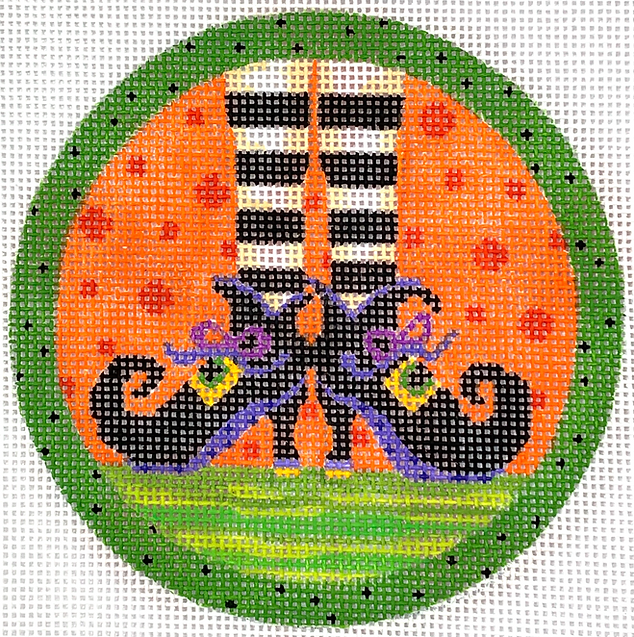 Sally Eckman Roberts – Witch’s Feet w/ Green Dotted Border – on orange