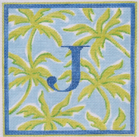 Lilly Letter – Palms – greens on light blue w/ marine blue