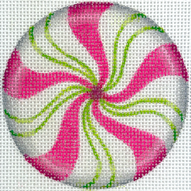 Christmas Ornament – Sparkly Pink & Lime Peppermint
