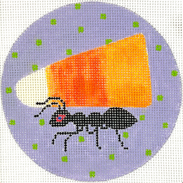 Shannon Snow – Ant Carrying Candy Corn – lavender w/ lime dots