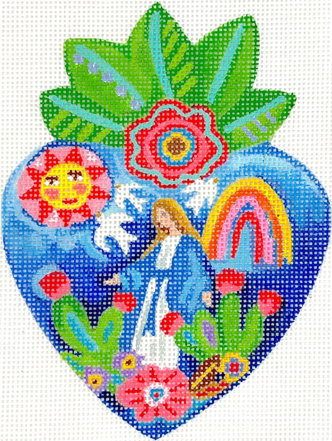 Julia Eves – Milagro Heart w/ Virgin Mary, Flowering Cacti, Rainbow, Sun & Leaves