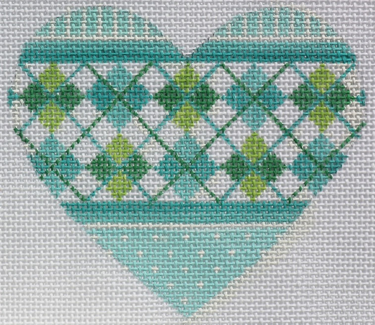 Mini Heart – Argyle – soft turquoise & greens