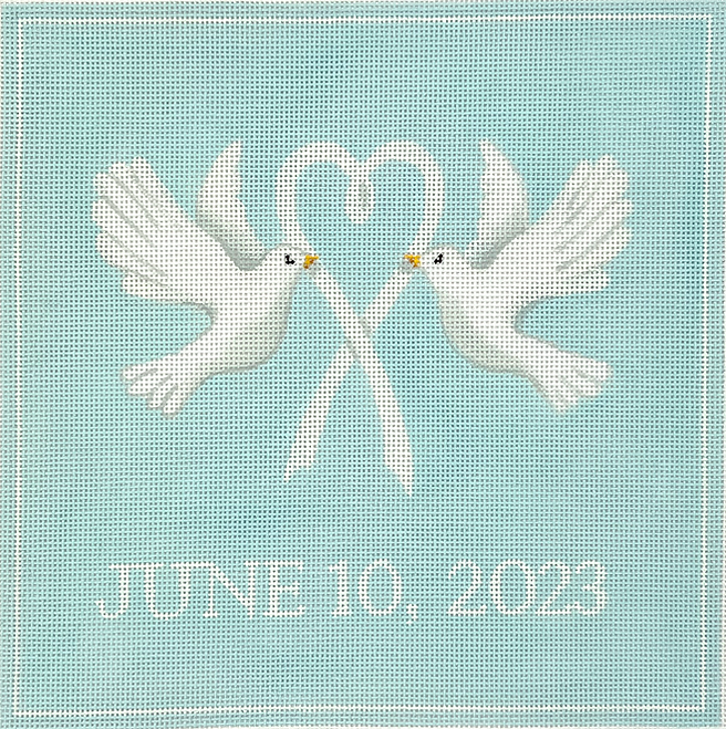 Ring Bearer Pillow – Doves w/ White Ribbon – on soft blue