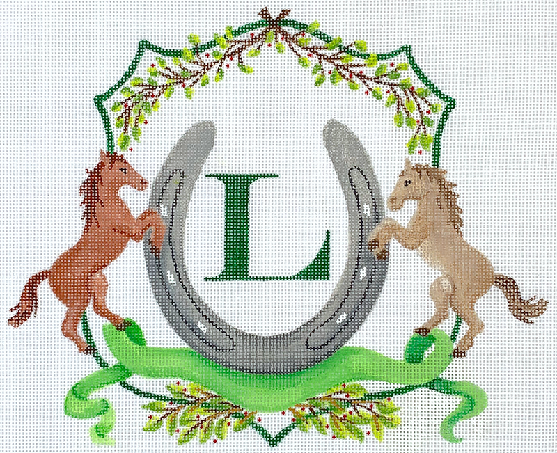 Monogram Crest – Horses, Horseshoe, Ribbon & Greenery
