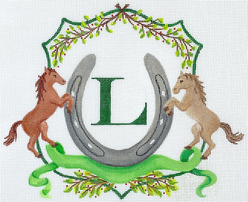 Monogram Crest – Horses, Horseshoe, Ribbon & Greenery