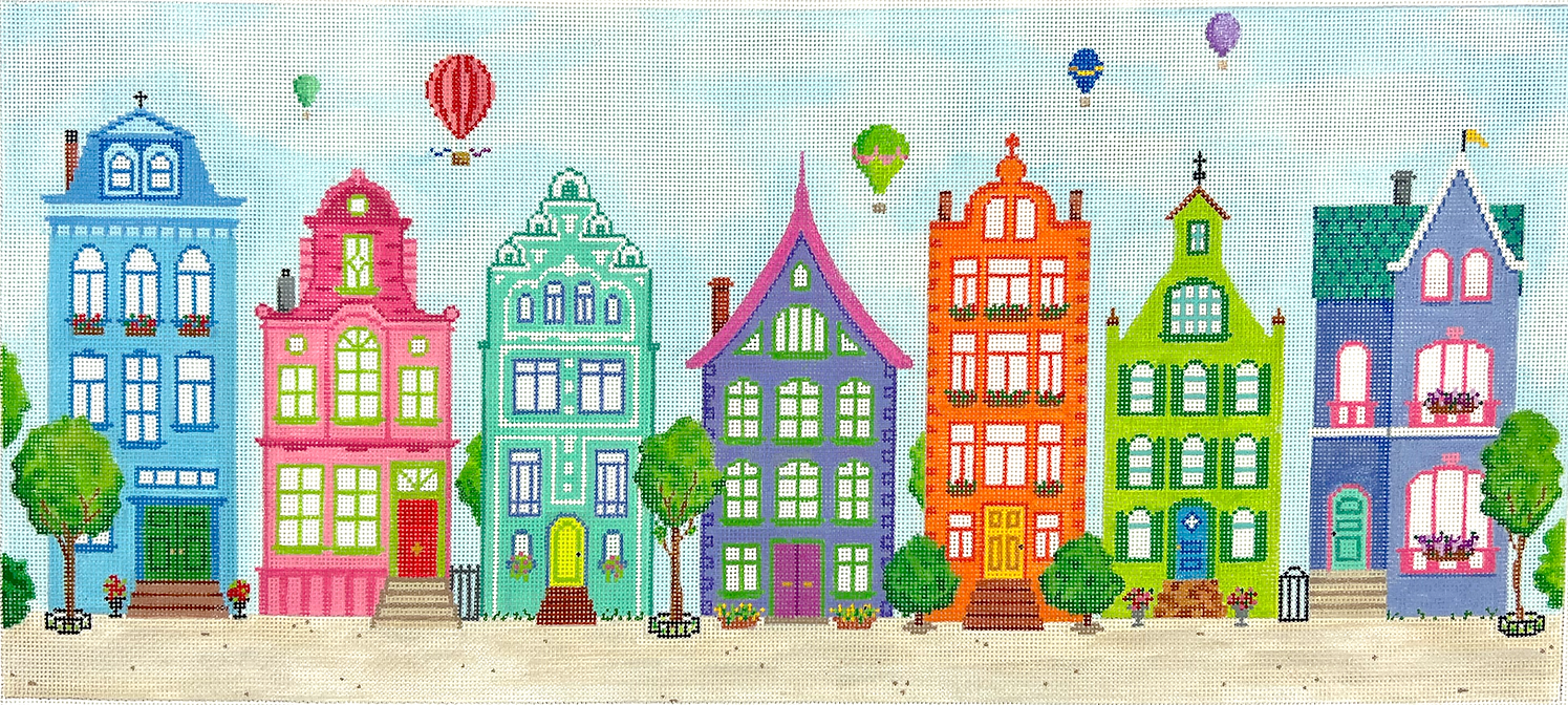 Colorful Row Houses & Hot Air Balloons