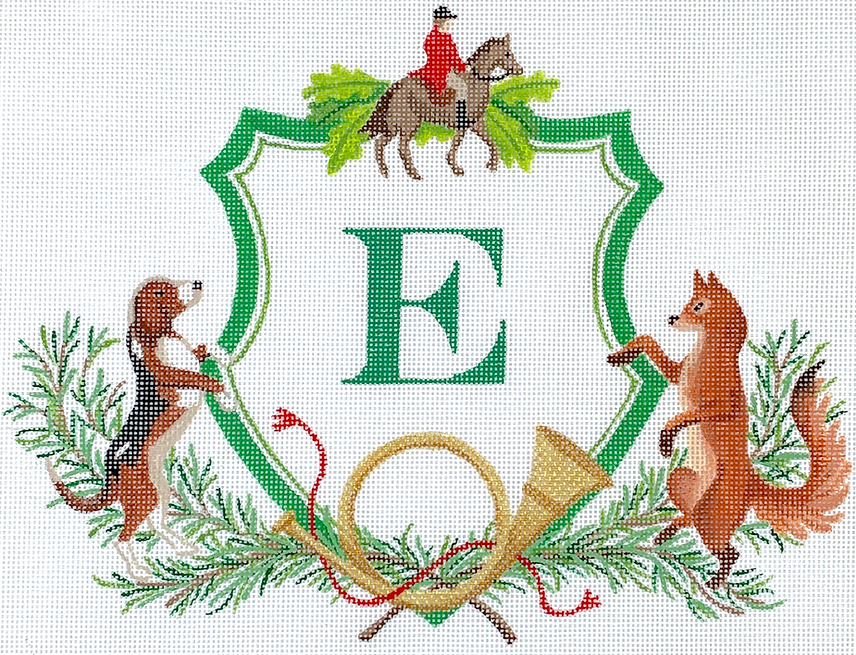 Monogram Crest – Hunter, Fox, Hound & Horn w/ Greenery