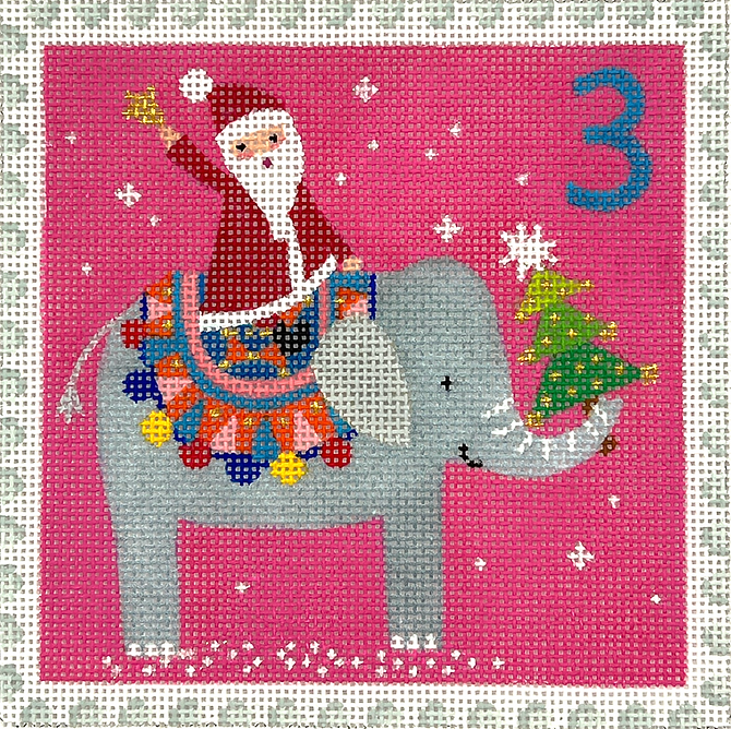 Klara Hawkins – Advent Around the World Stamp #3 – India – Santa on Elephant