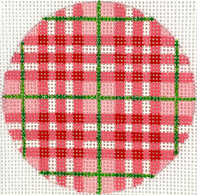 3" Round – Christmas Plaid –Red & Watermelon Plaid w/ Green Lines