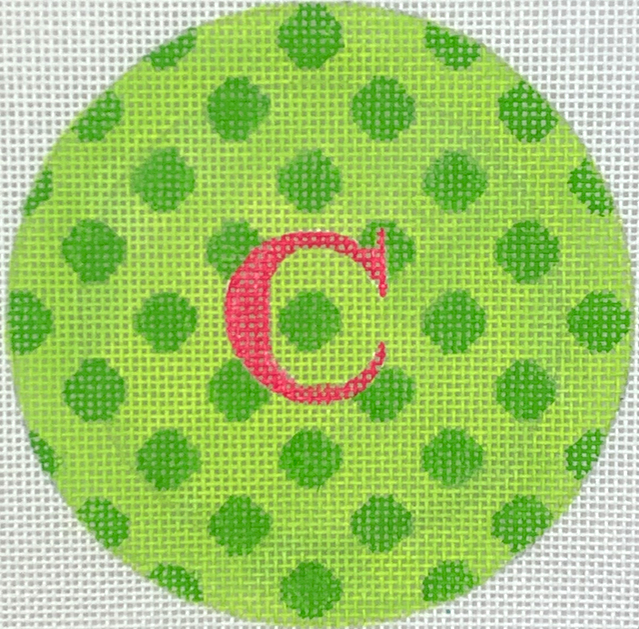 4” Round – Polka Dots –green on lime w/ watermelon letter