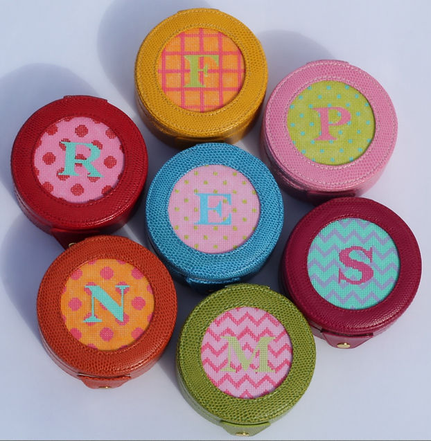 3" Round – Pink w/ Orange & Red Crisscross, Grass Green Letter