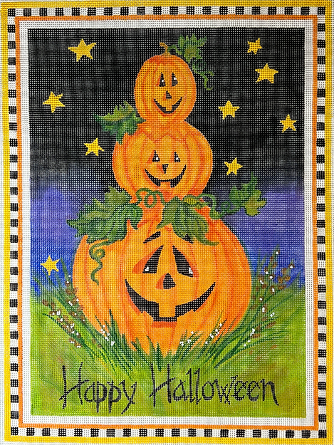 Sally Eckman Roberts – “Happy Halloween” Jack-o-lantern Stack on Starry Night