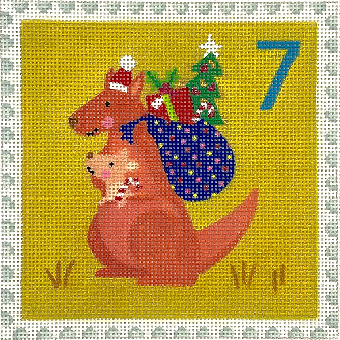 Klara Hawkins – Advent Around the World Stamp #7 – Australia – Kangaroo w/ Baby & Toy Sack