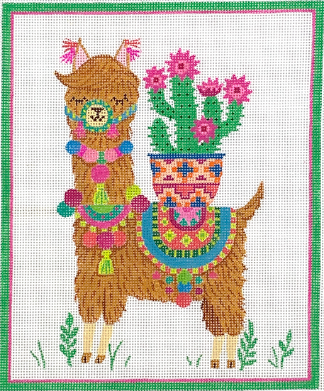 Rebecca Jones – Llama with Cactus Plant, Pompoms & Tassels (13 mesh)