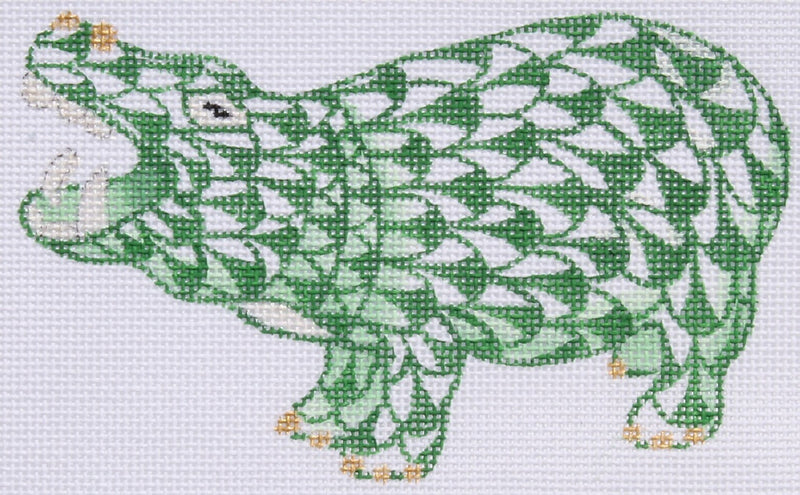 Mini Herend-style Hippo – emerald w/ gold