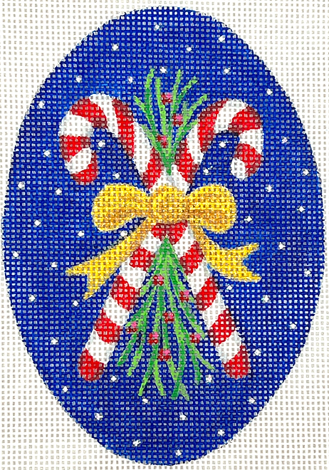 Christmas Ornament – Candy Canes w/ Greenery & Gold Bow on Night Sky