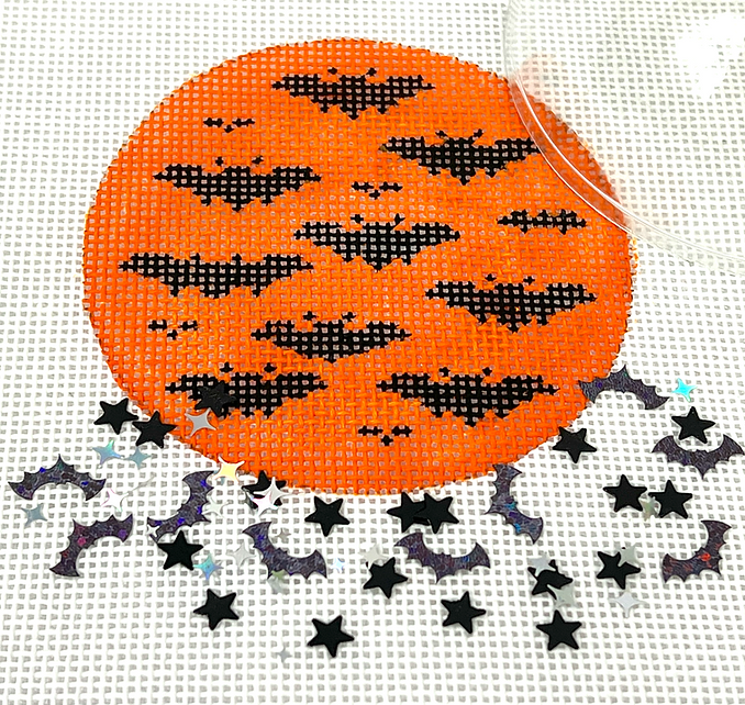 3” Round w/ Clear Dome & Confetti – Halloween – Bats – on orange