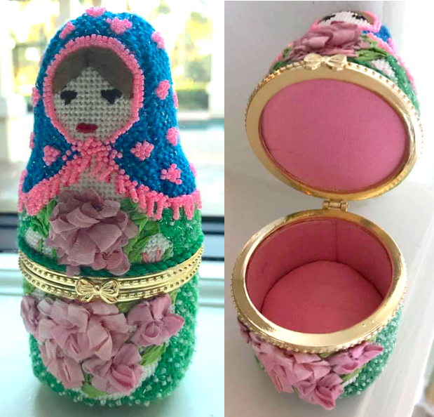 Limoges Box – Sm. Round Matryoshka Doll – Elizaveta (gold clasp)