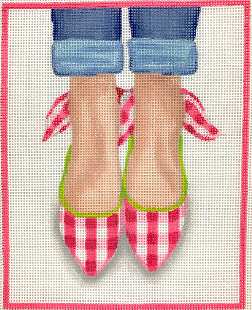 Here’s Looking At Shoe – Gingham Wedges w/ Bows on the Backs – watermelon, pink & lime