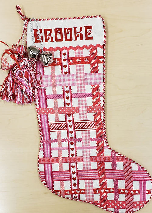 Stocking – Woven Ribbons – peppermint pinks & reds