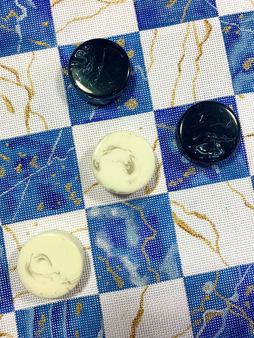 Accessory Set for Checkers Board CHB-02 – blue & white (32 marbleized checkers)