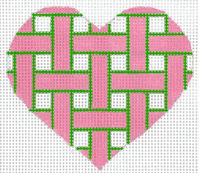 Mini Heart – Woven Ribbons – pink w/ green edging