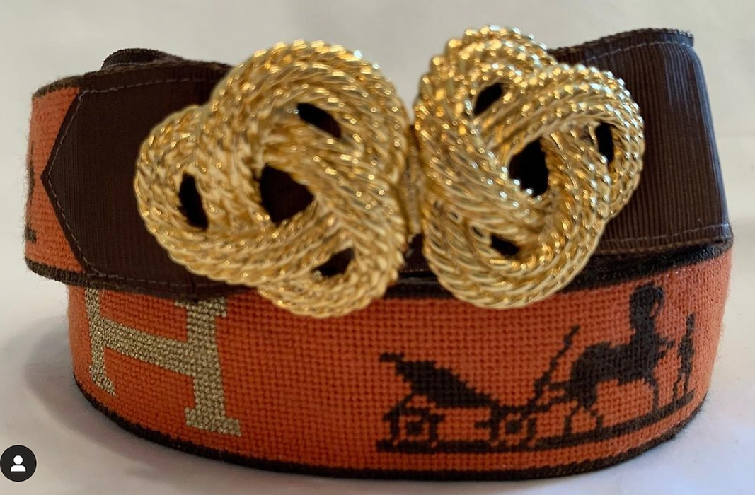 Belt – Hermès H & Calèche Logo – orange & brown w/ gold