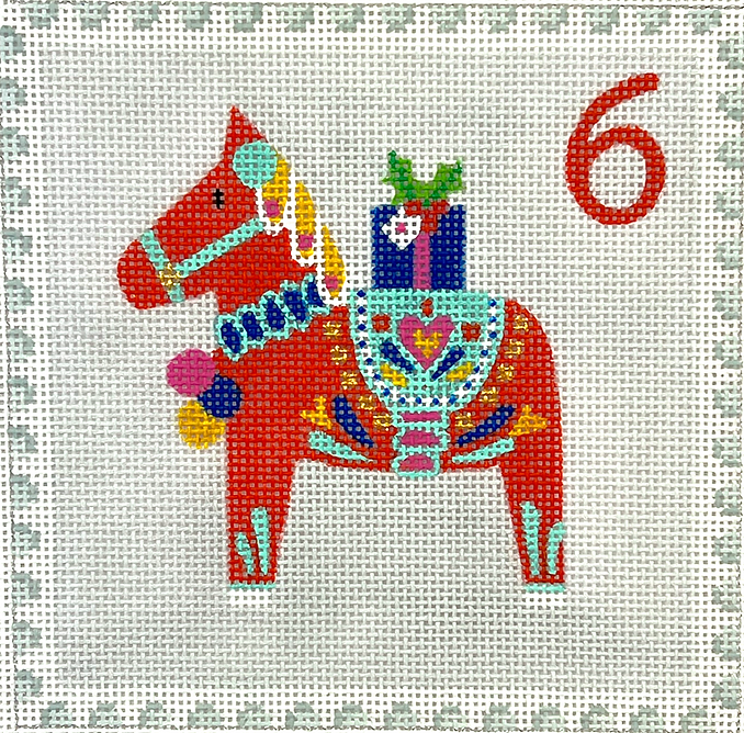 Klara Hawkins – Advent Around the World Stamp #6 – Sweden – Dala Horse w/ Gift