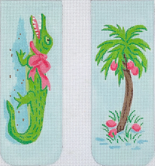 Glasses Case – Gator & Palm Tree – pinks, greens & browns on soft Caribbean (half-size)