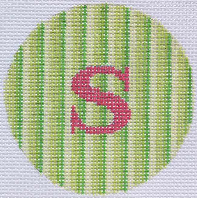 3" Round – Green Stripes, Watermelon Letter