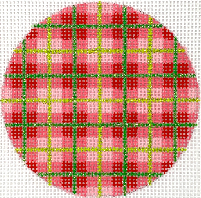 3" Round – Christmas Plaid – Red & Watermelon Gingham w/ Green/Lime Lines