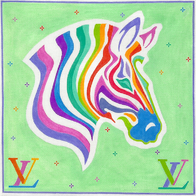 Designer Scarf Series – LV-Inspired Multicolor Zebra on Pistachio